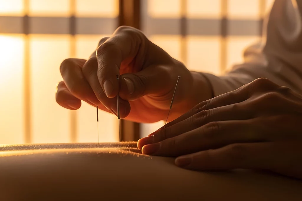 แพทย์แผนจีนกำลังทำการฝังเข็ม (Acupuncture)