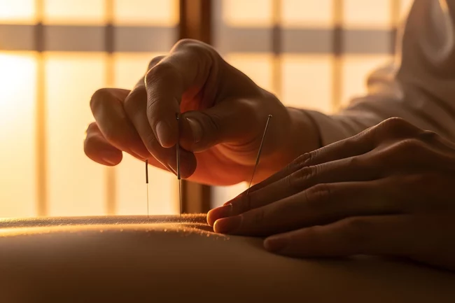 แพทย์แผนจีนกำลังทำการฝังเข็ม (Acupuncture)